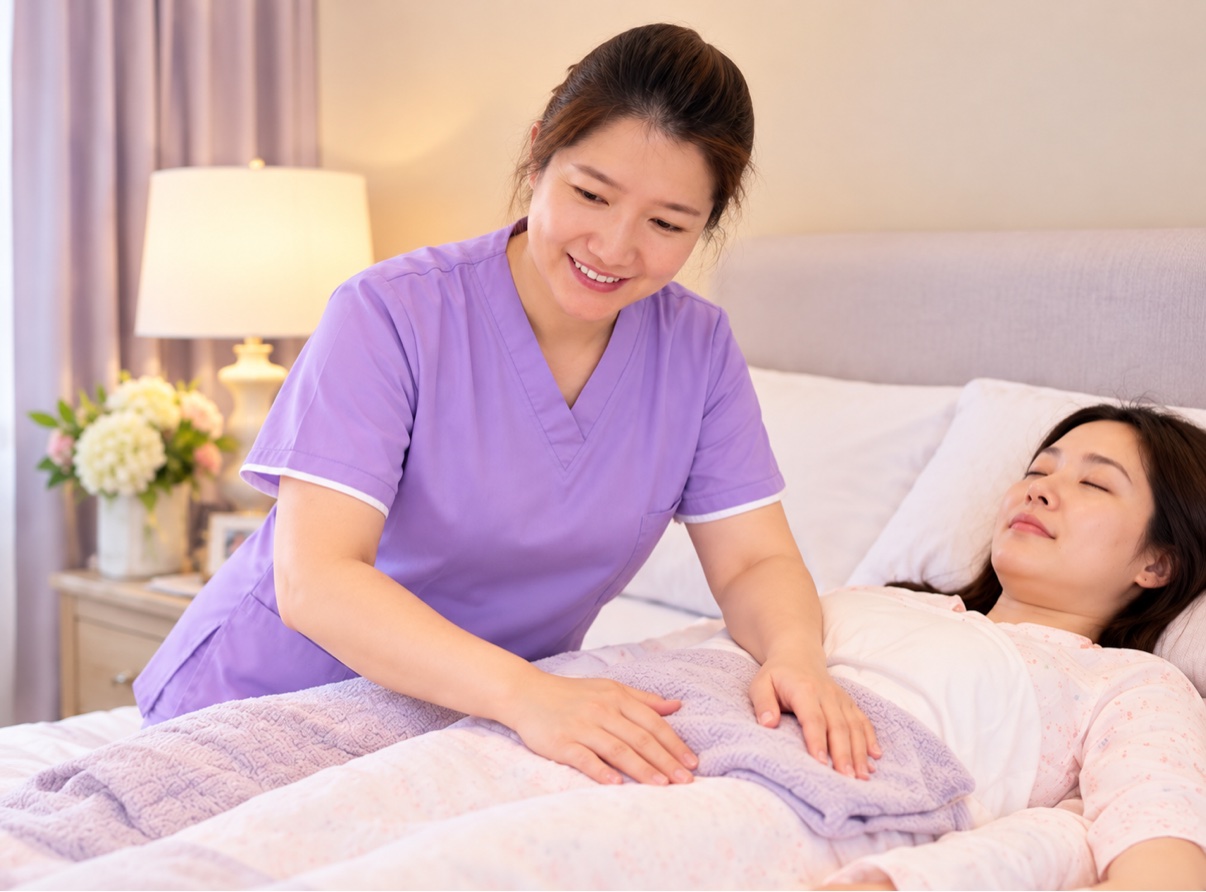 Xiao Li caring for a new mother